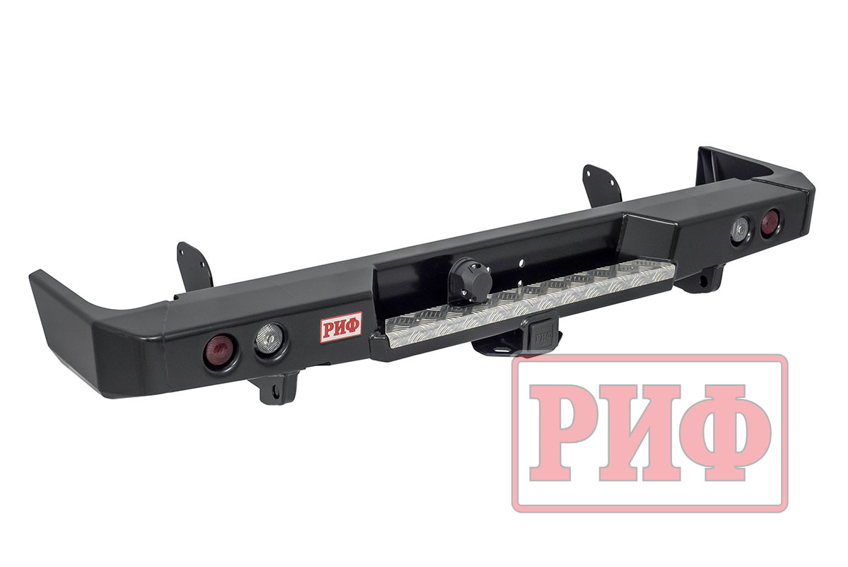 Бампер РИФ силовой задний Toyota Land Cruiser 78 2007+ с квадратом под фаркоп и фонарями