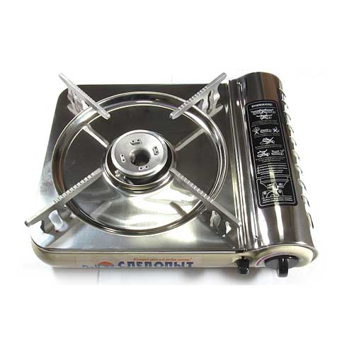 Плита газовая портативная "СЛЕДОПЫТ - DeluxE", (с подогревом) нержавеющая сталь, цанговый баллон