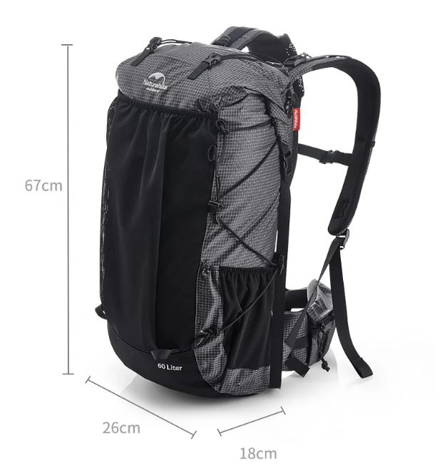 Рюкзак туристический Naturehike 60+5 л, черный