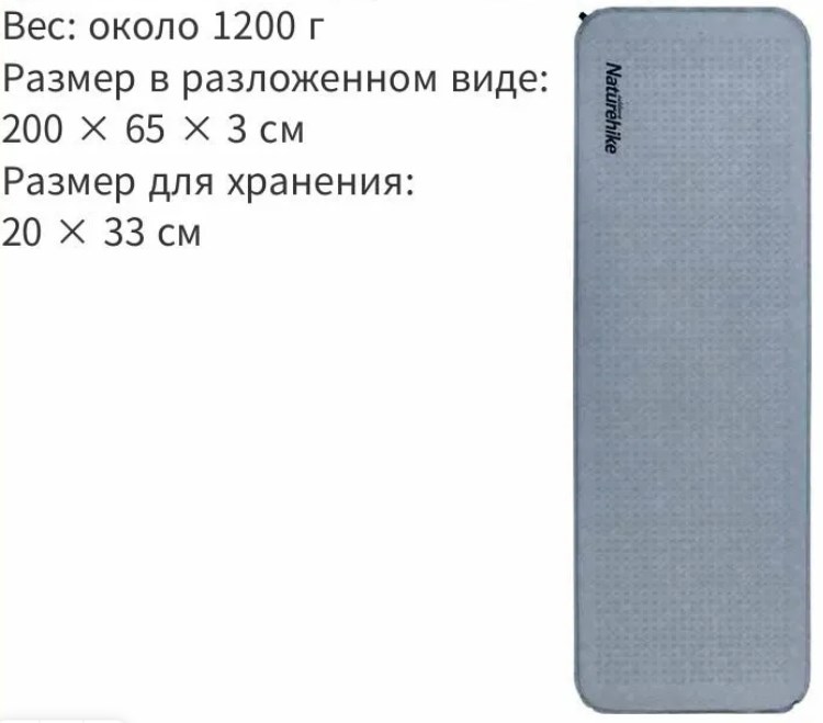 Коврик самонадувающийся Naturehike, 200x65x3 см, синий