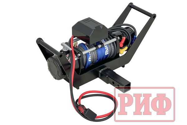 Лебёдка переносная РИФ 9000SR c площадкой в квадрат для фаркопа и проводами (в сборе) синт. трос