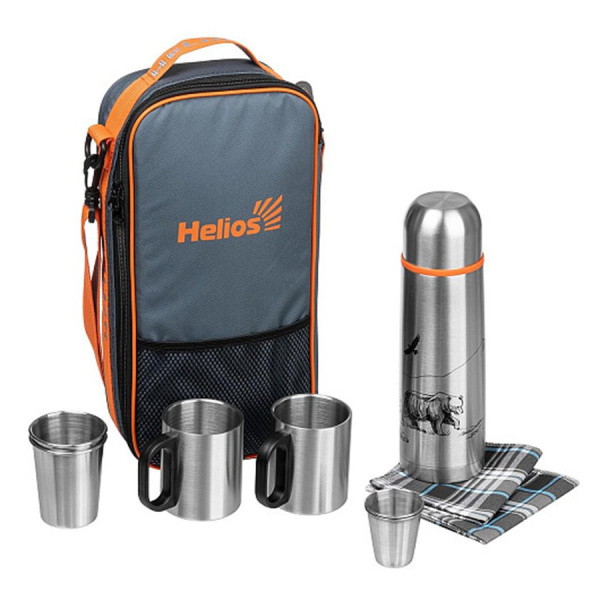 Набор для пикника Prival на 2 персоны с термосом+2 термокружки HELIOS серый