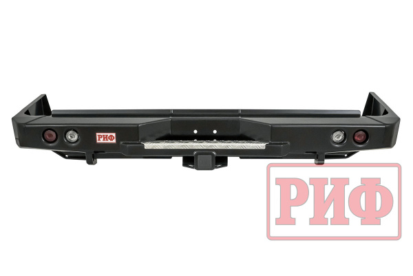 Бампер РИФ силовой задний Toyota Land Cruiser 76 2007-2024 с квадратом под фаркоп и фонарями