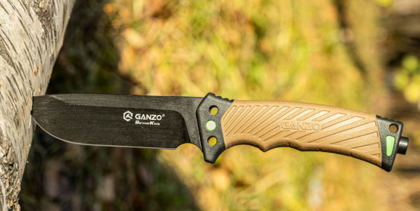 5 Нож туристический GANZO, длина 243 мм, сталь 8CR13, коричневый, с паракордом, в ножнах