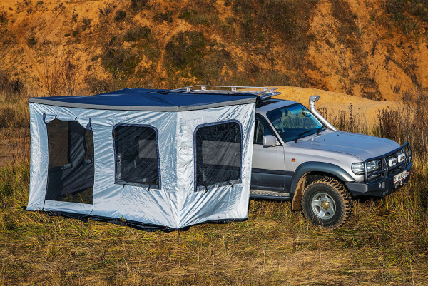 Стенки к автомобильной веерной маркизе (тамбур) РИФ  2х2,3 м, с полом (правые) Стенки к автомобильной веерной маркизе (тамбур) РИФ  2х2,3 м, с полом (правые)
