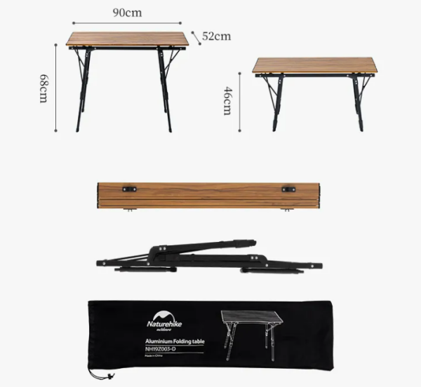 1 Стол туристический Naturehike складной, с телескопическими ножками, коричневый