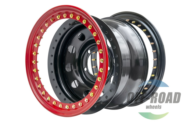 Диск усиленный УАЗ стальной черный 5x139,7 8xR16 d110 ET-19 с двойным бедлоком (красн.) на барабанные тормоза