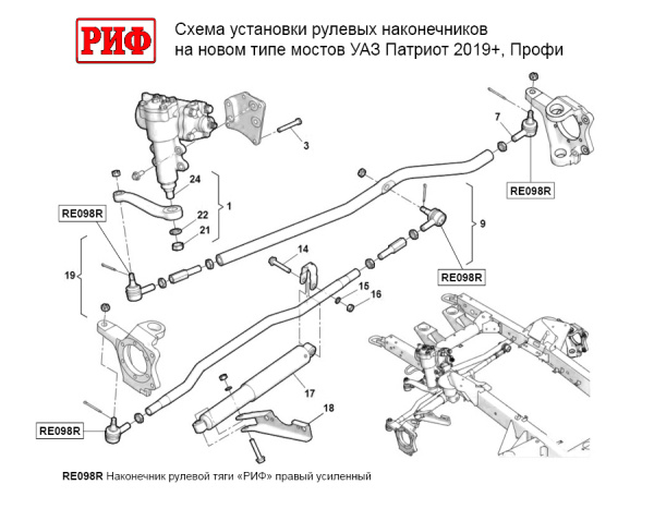 Наконечник рулевой тяги РИФ правый усиленный УАЗ 469-3414056