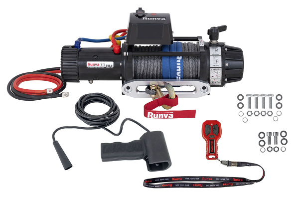 Лебёдка электрическая 12V Runva 9500 lbs 4350 кг влагозащищенная, синтетический трос
