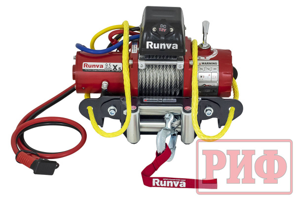 Лебёдка переносная РИФ 9.5XS c квадратом для фаркопа, корот. барабан, стал. трос (облегченная)