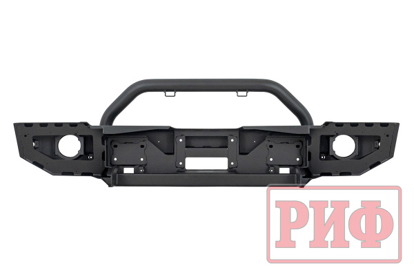 Бампер РИФ силовой передний Jeep Wrangler JL 2018+ под штатные фары, с центральной защитной дугой (для а/м с низкими перед. крыльями))