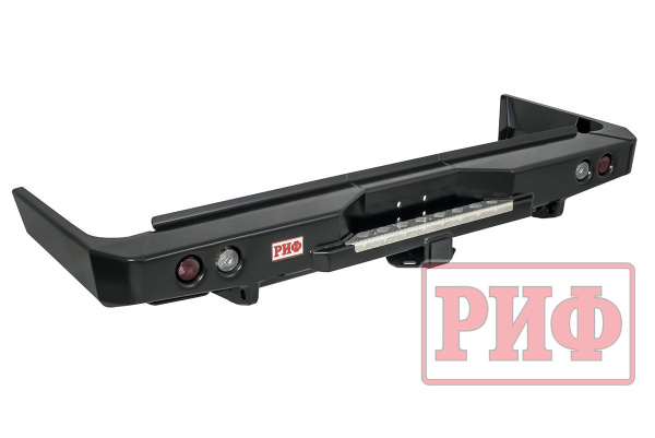 Бампер РИФ силовой задний Toyota Land Cruiser 76 2007-2024 с квадратом под фаркоп и фонарями