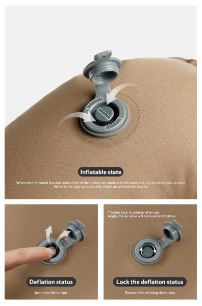 4 Подушка туристическая надувная Naturehike 42х32х11 см, бежевая