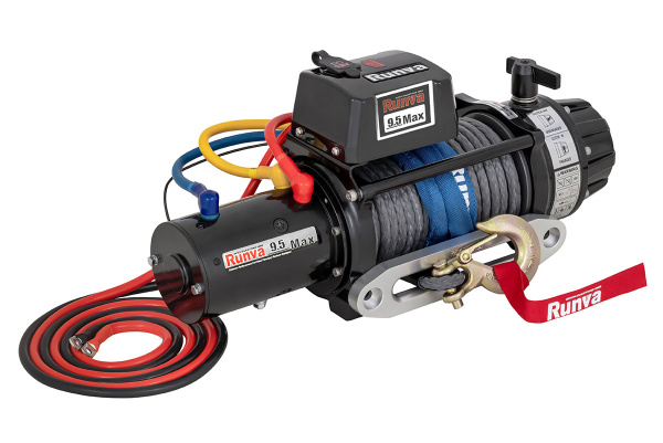 Лебёдка электрическая 12V Runva 9500 lbs 4350 кг влагозащищенная, синтетический трос