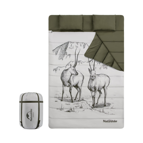 Мешок спальный Naturehike M Series DBL250, с подушками 215х145 см, (ТК: +15C), серо-зеленый