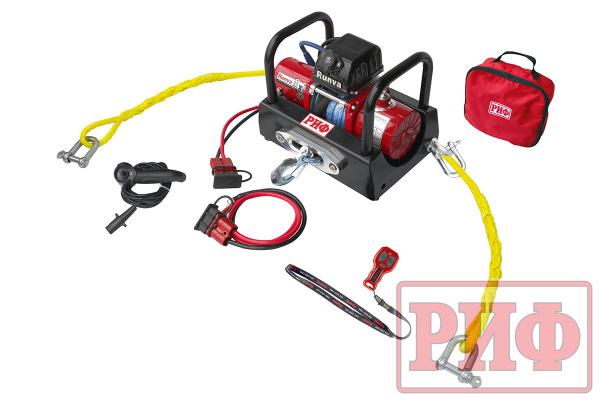 Лебёдка переносная РИФ 9.5XS c площадкой на цепях и проводами (в сборе) синтетический трос