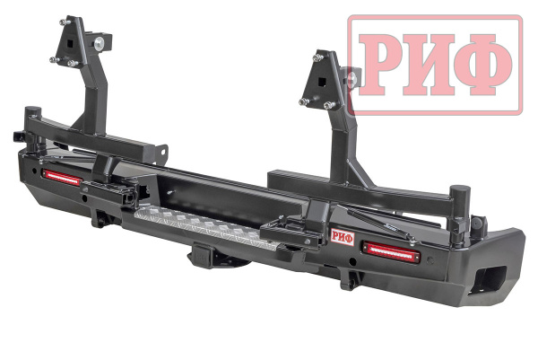 Бампер РИФ силовой задний Toyota Tundra 2007+ с квадратом под фаркоп, 2-мя калитками и фонарями