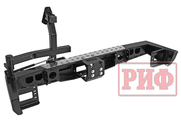 Бампер РИФ силовой задний УАЗ Патриот 2015+ с площадкой под лебедку, калиткой и фонарями стандарт