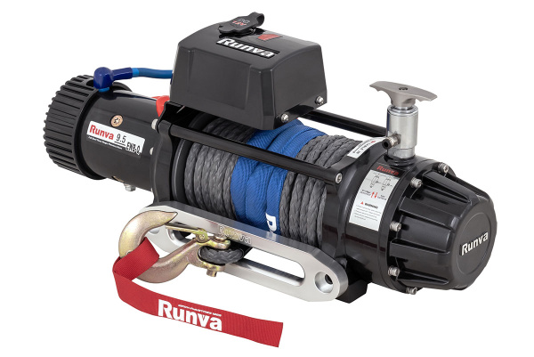 Лебёдка автомобильная электрическая высокоскоростная 12V Runva EWB9500-Q-SRMAC 4350 кг, влагозащищенная, комбинированный роспуск, синтетический трос