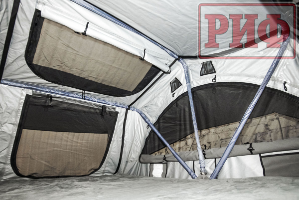 Палатка на крышу автомобиля РИФ Soft RT02-160 PRO, тент серый, 160х(240+70)х115 см