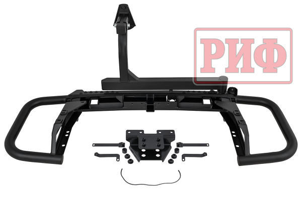 Бампер РИФ силовой задний Toyota Land Cruiser 200 2007-2015 c квадратом под фаркоп, калиткой и подсветкой номера, стандарт