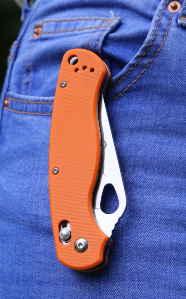 Нож складной GANZO с клипсой, длина клинка 87 мм, сталь 440С, оранжевый