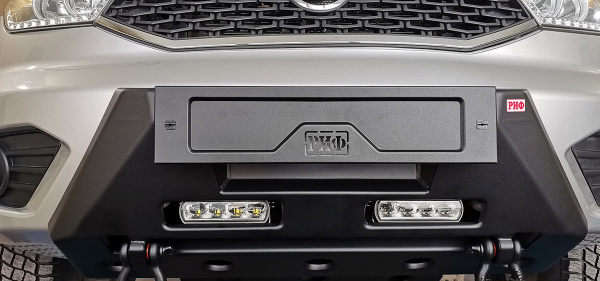 Полубампер передний силовой/защита штатного бампера РИФ для УАЗ Патриот 2015+ с защитой рулевых тяг (центр. часть)