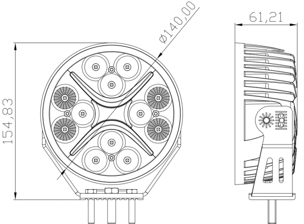 Фара комбинированного света РИФ 140 мм 60W LED