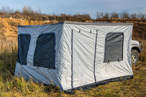 Стенки к автомобильной веерной маркизе (тамбур) РИФ  2х2,3 м, с полом (правые) Стенки к автомобильной веерной маркизе (тамбур) РИФ  2х2,3 м, с полом (правые)