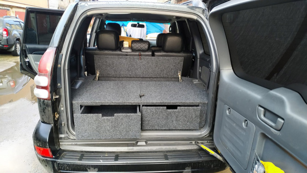 Органайзер в багажник для Toyota Land Cruiser Prado 120 (2 выдв.ящика+спальник)