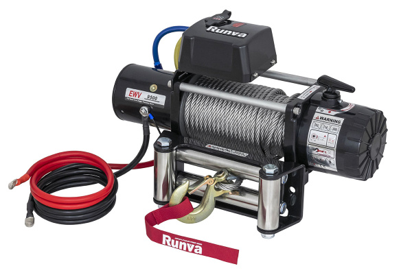 Лебёдка электрическая 12V Runva 9500 lbs 4350 кг (стальной трос)