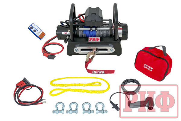 Лебёдка переносная РИФ 9000USR c площадкой на цепях и проводами (в сборе) синтетическиий трос