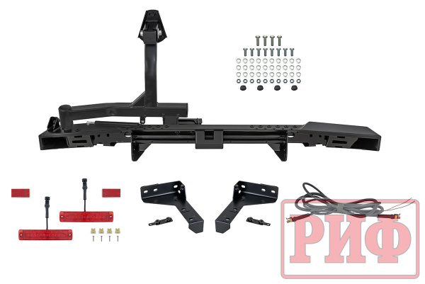 Бампер РИФ силовой задний УАЗ Буханка с фонарями, калиткой, возможностью установки фаркопа, стандарт
