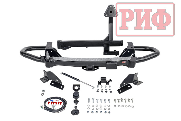 Бампер РИФ задний силовой/защита штатного бампера Toyota Fortuner 2015+ c квадратом под фаркоп, калиткой, подсветкой номера