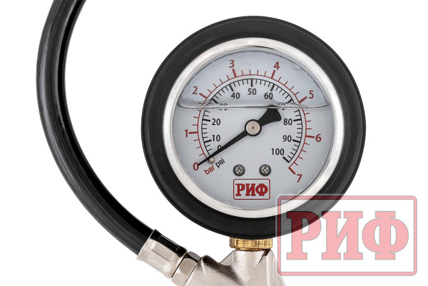 Пистолет для подкачки колес виброустойчивый (серебр.) с манометром РИФ от 0 до 7 атм.