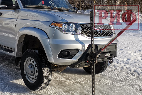 Полубампер передний силовой/защита штатного бампера РИФ для УАЗ Патриот 2015+ с защитой рулевых тяг (центр. часть)