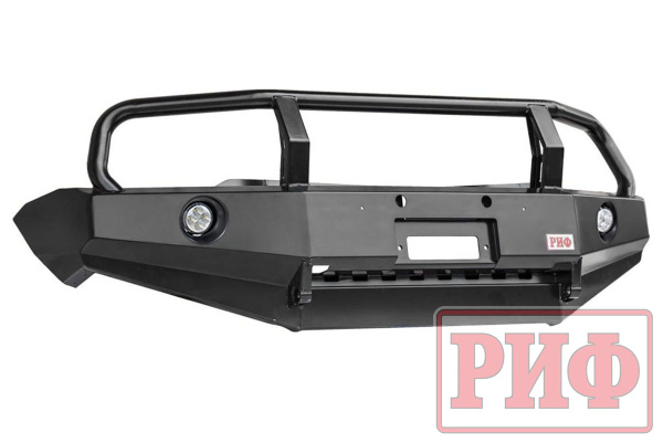 Бампер РИФ передний Mitsubishi L200 2005-2015/Pajero Sport 2009-2015 с доп. фарами, защитной дугой и защитой бачка омывателя