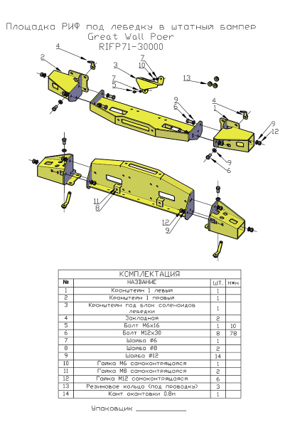 Площадка РИФ под лебёдку в штатный бампер Great Wall Poer