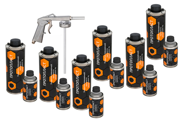 Покрытие защитное повышенной прочноcти черное ПРОТОПЛАСТ, с отвердителем 6 л и пистолетом Покрытие защитное повышенной прочноcти черное ПРОТОПЛАСТ, с отвердителем 6 л и пистолетом