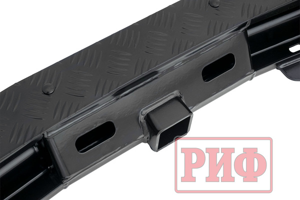 Бампер задний силовой/защита штатного бампера РИФ Renault Duster 2021+ c квадратом под фаркоп, калиткой и подсветкой номера