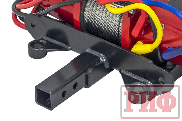 Лебёдка переносная РИФ 9.5XS c квадратом для фаркопа, корот. барабан, стал. трос (облегченная)