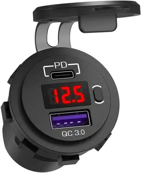 Розетка USB QC 3.0, PD с вольтметром и выключателем
