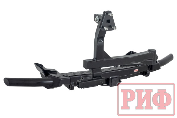 Бампер задний силовой/защита штатного бампера РИФ Renault Duster 2015-2020 c квадратом под фаркоп, калиткой, подсветкой номера