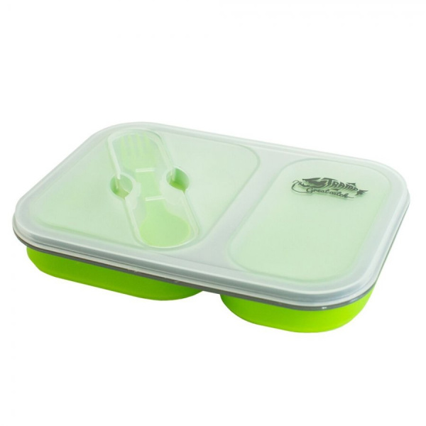 1 Контейнер Tramp силиконовый 2 отсека, ложка-вилка (900мл, оливковый)