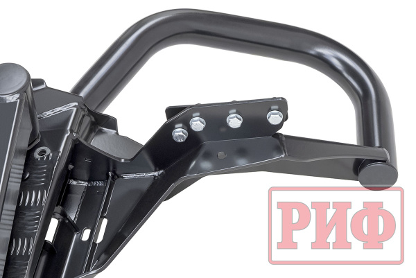 Бампер РИФ задний силовой/защита штатного бампера Mitsubishi Pajero Sport 2015-2020 c квадратом под фаркоп, калиткой, подсветкой номера